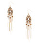 Gold 4&quot; Beaded Feather Teardrop Drop Earrings - White,