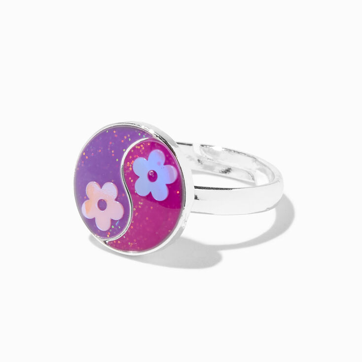 UV Color-Changing Pink Daisy Yin Yang Ring,