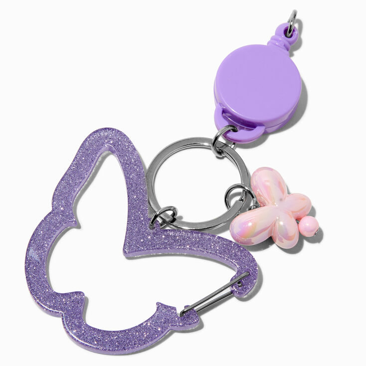 Glitter Purple Butterfly Retractable Keyring,