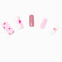 Pink Polka Dot Heart Long Square Vegan Faux Nail Set - 24 Pack,