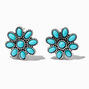 Clous d&#39;oreilles couleur argent&eacute;e cowgirl fleur turquoise d&#39;imitation,