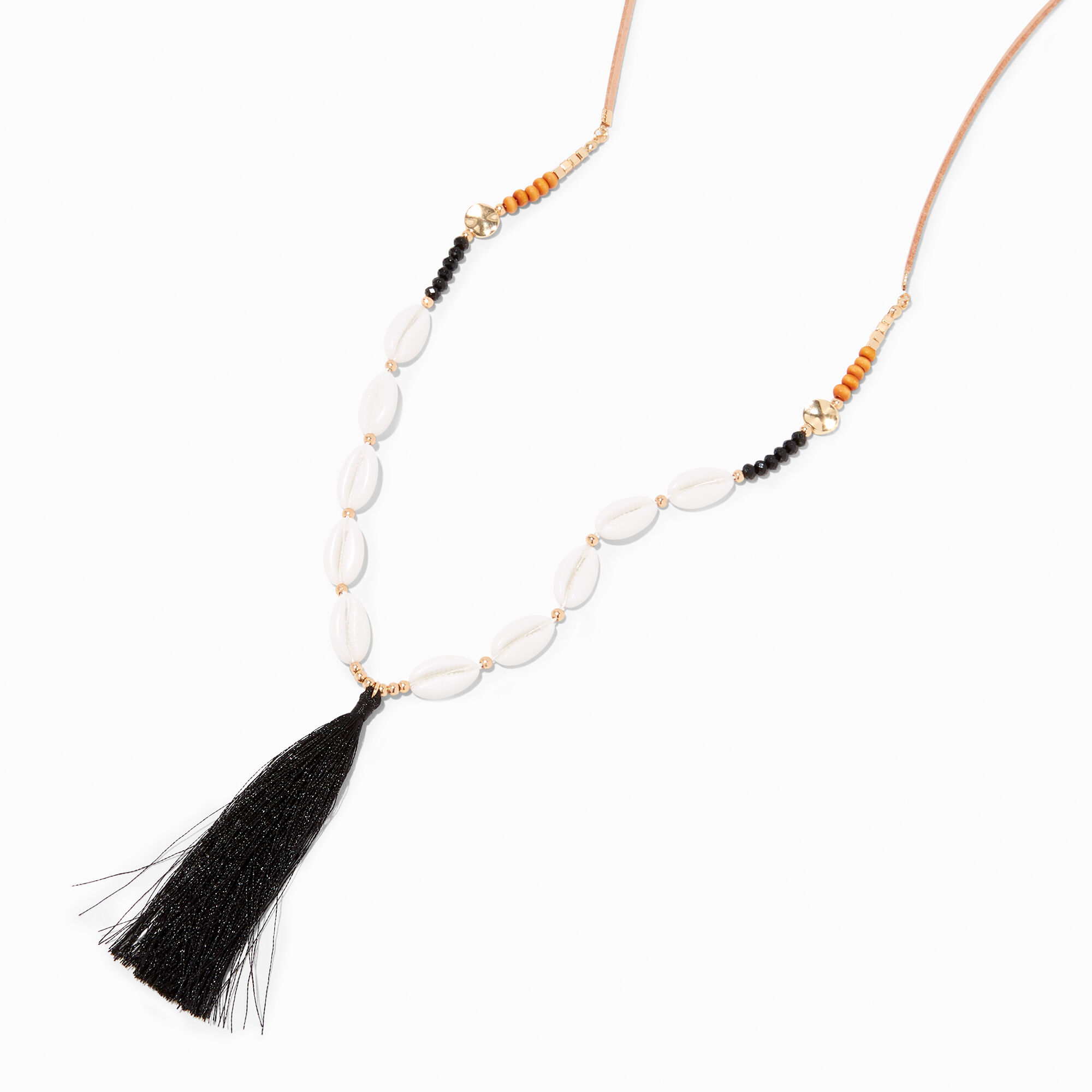 View Claires Tassel Cowrie Shell YNeck Chain Necklace Black information