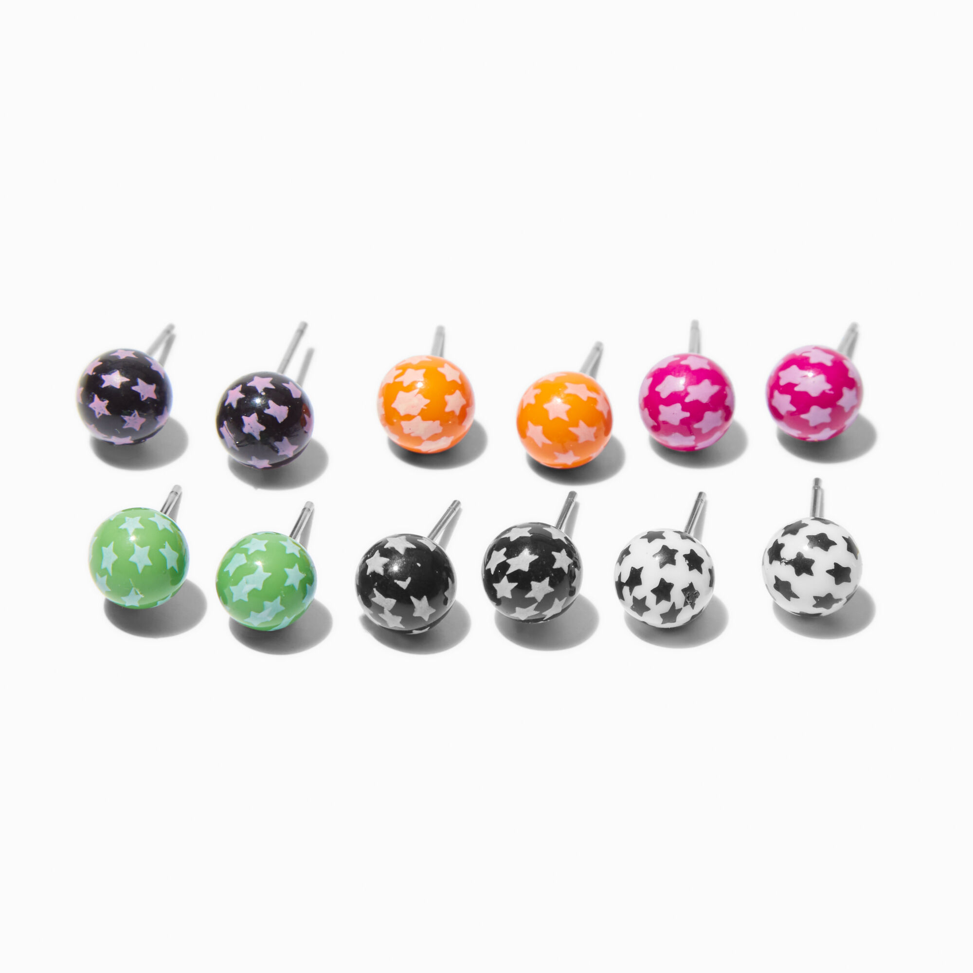 Star Print Ball Stud Earrings - 6 Pack,