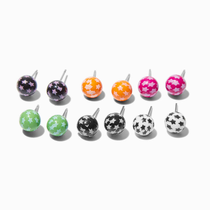 Star Print Ball Stud Earrings - 6 Pack,
