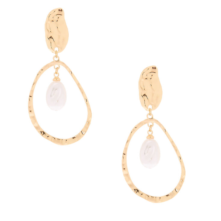 Claire's Pendantes en gouttes 6,3 cm avec perles d'imitation couleur doré effet martelé
