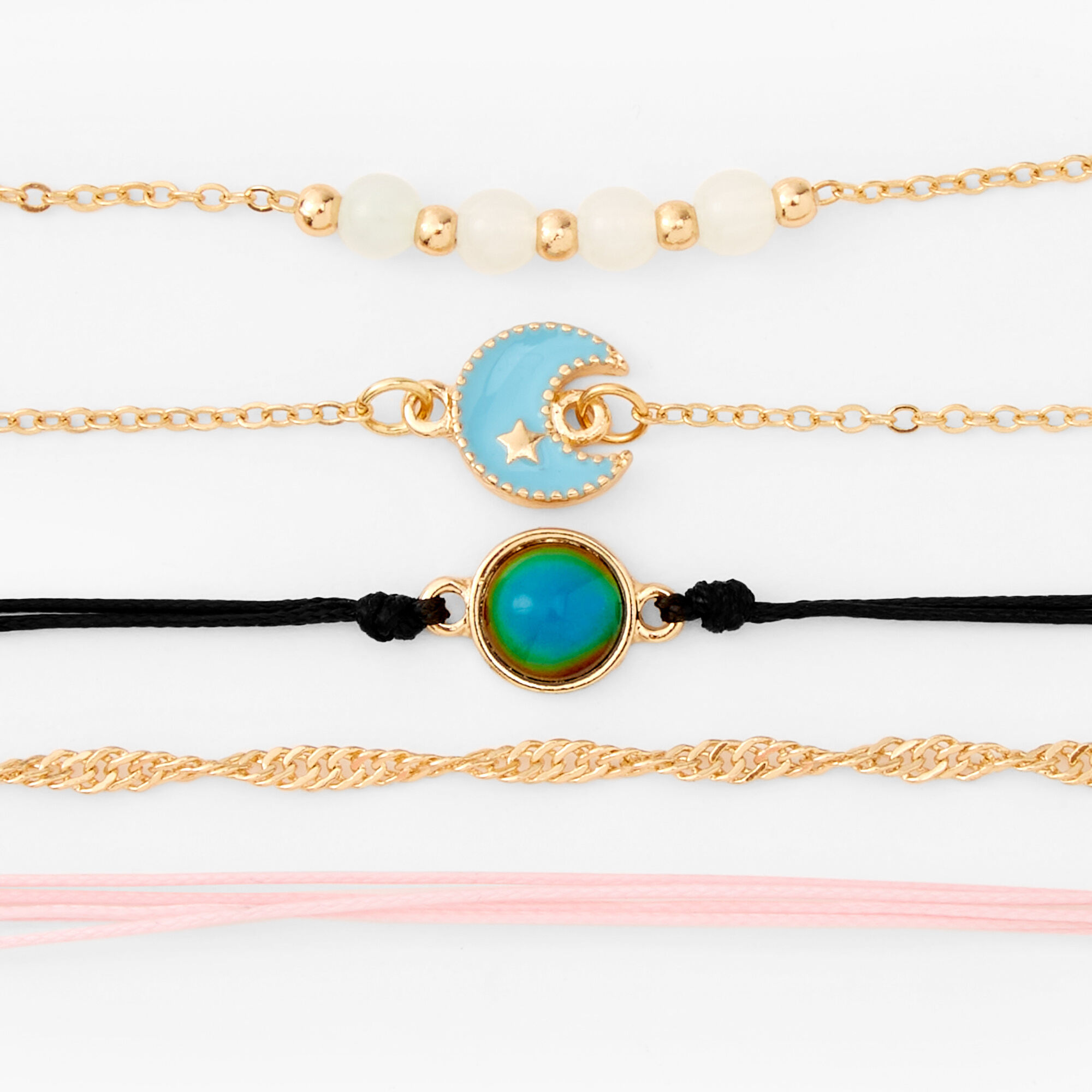 Gold Mood Chain & Cord Bracelet Set - 5 Pack,