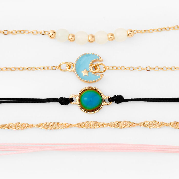 Gold Mood Chain &amp; Cord Bracelet Set - 5 Pack,