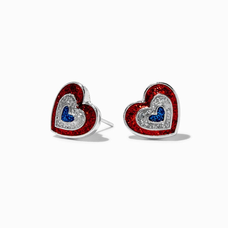 Red, White, &amp; Blue Heart Stud Earrings,