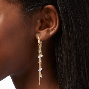 Gold Cubic Zirconia Fringe 3&quot; Huggie Hoop Earrings,
