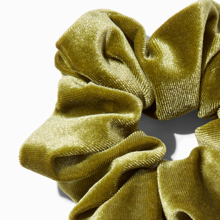 Chouchou en imitation velours de taille moyenne vert olive,