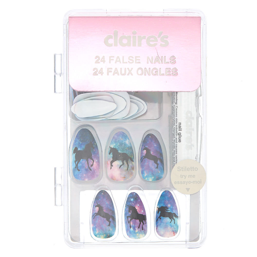 Unicorn Marble Faux Nail Set - Purple, 24 Pack,