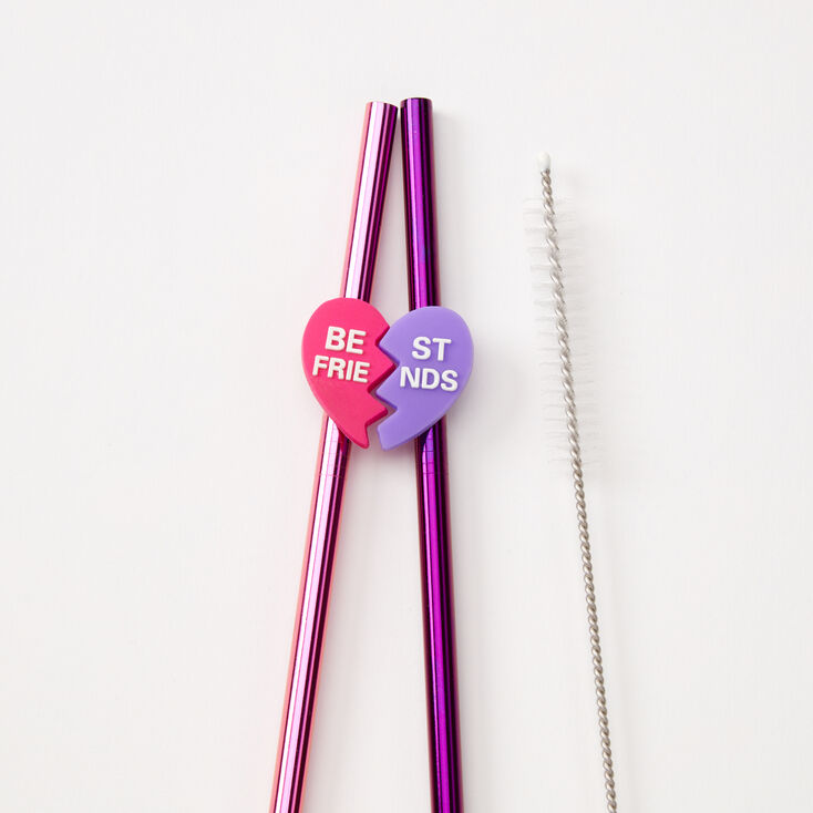 Best Friends Heart Stainless Steel Straws - 2 Pack,