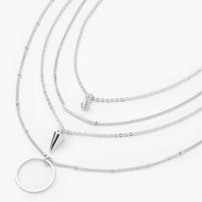 Silver-tone Geometric Multi-Strand Pendant Necklace,