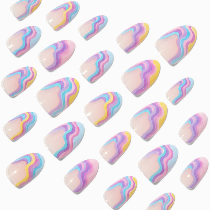 Rainbow Swirl Almond Vegan Faux Nail Set - 24 Pack,