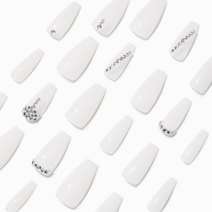 Milky Bling Squareletto Faux Nail Set - 24 Pack,