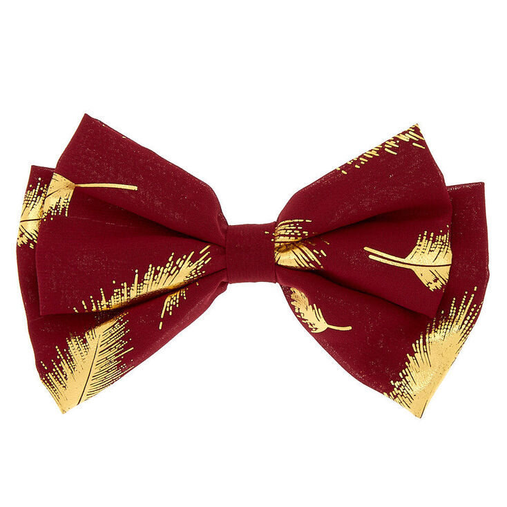 Metallic Leaf Hair Bow Clip Burgundy Claire S
