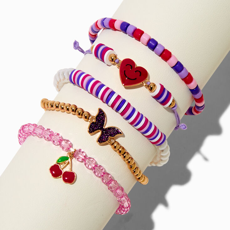Cherry Polymer Clay Seed Bead Bracelet Set - 5 Pack,