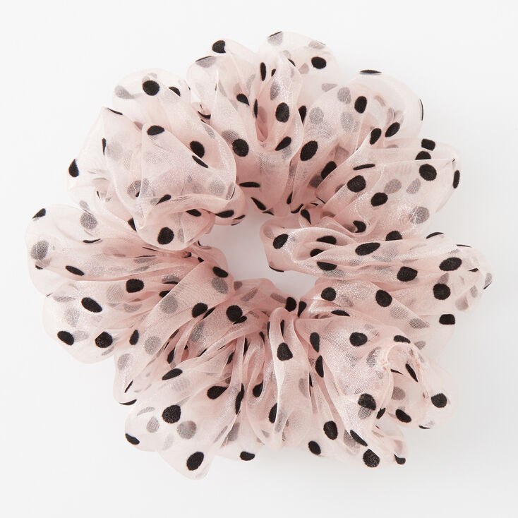 Claire's Chouchou géant à pois en tissu transparent - Rose tendre