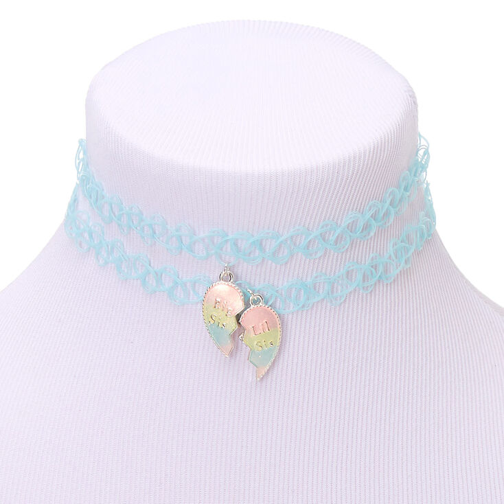 Big &amp; Lil Sis Glow In The Dark Pastel Heart Tattoo Choker Necklaces - 2 Pack,