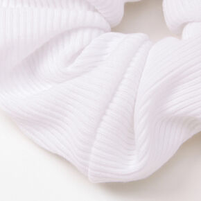 Medium White Ribbed Hair Scrunchie,