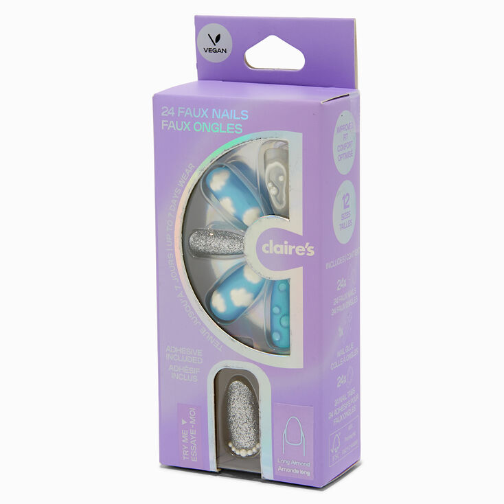 Blue Puffy Clouds Stiletto Vegan Faux Nail Set - 24 Pack,