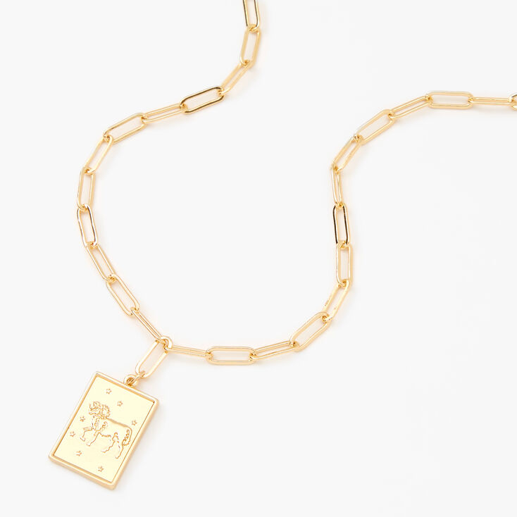 Collier &agrave; pendentif zodiaque rectangulaire couleur dor&eacute;e - B&eacute;lier,