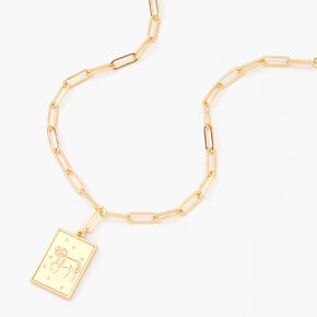 Gold Rectangle Zodiac Symbol Pendant Necklace - Aries,
