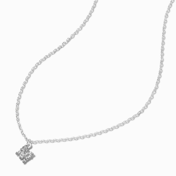 Silver-tone Crystal Block Letter Initial Pendant Necklace - M,