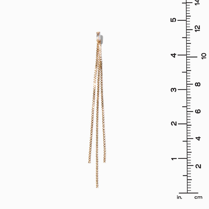 Gold Cubic Zirconia Stud 4&quot; Chain Linear Drop Earrings,