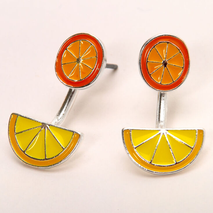 Boucles d&rsquo;oreilles devant-derri&egrave;re citron et orange,