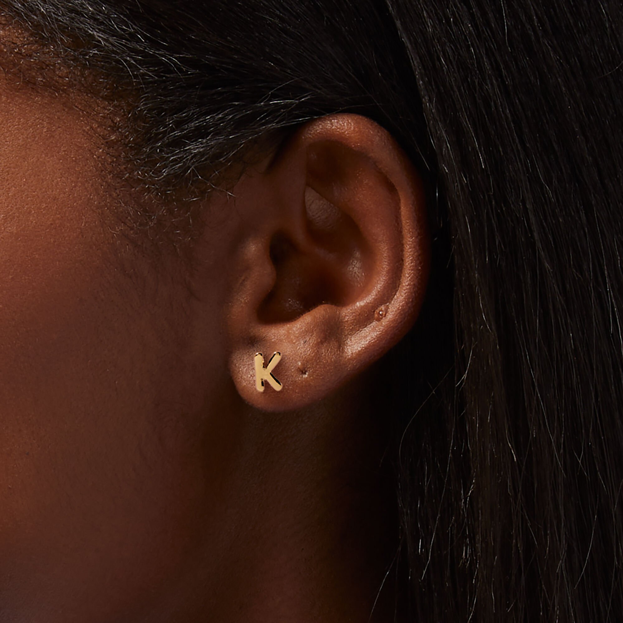 Gold Rounded Initial Stud Earrings - K,