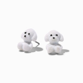 White Fuzzy Puppy Stud Earrings,