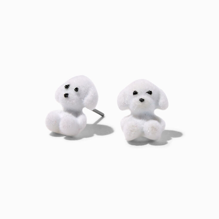 White Fuzzy Puppy Stud Earrings,