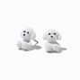 White Fuzzy Puppy Stud Earrings,
