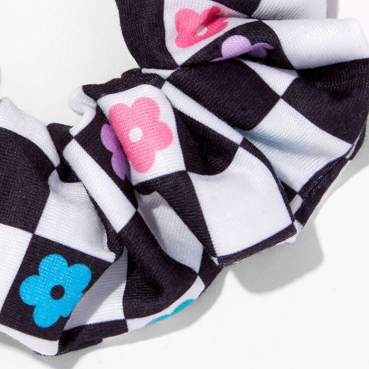 Medium Black &amp; White Check Daisy Hair Scrunchie,