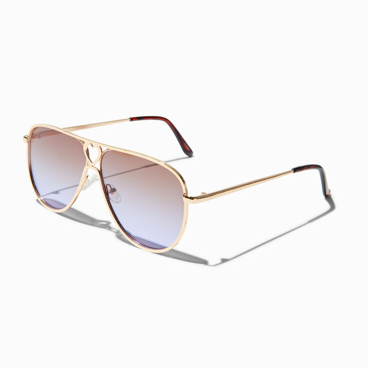 Lunettes aviateur couleur dor&eacute;e verres violets,