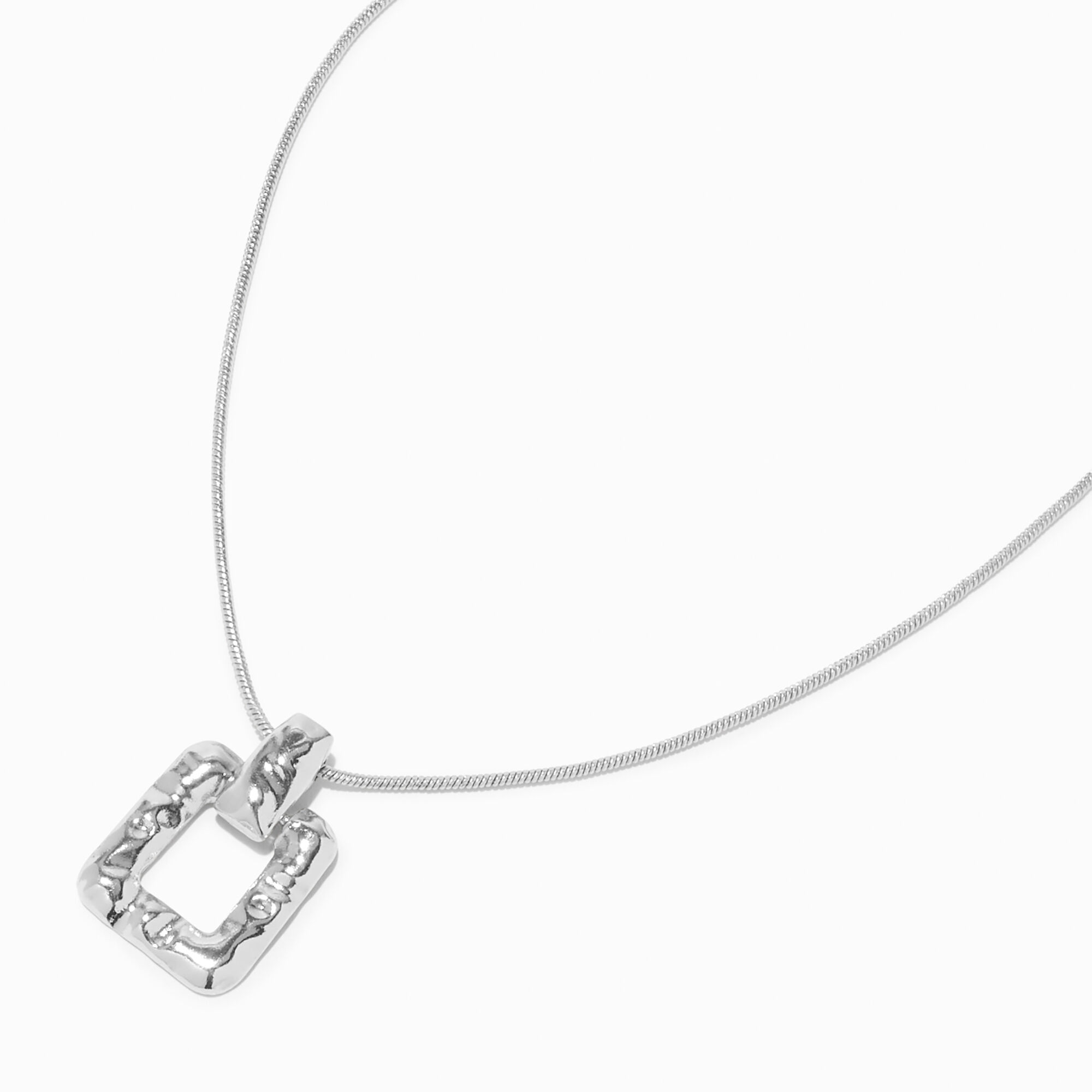 View Claires Tone Textured Square Door Knocker Pendant Necklace Silver information