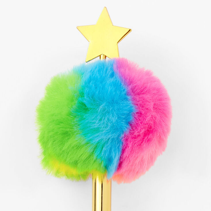 Rainbow Pom Pom Gold Star Pen,
