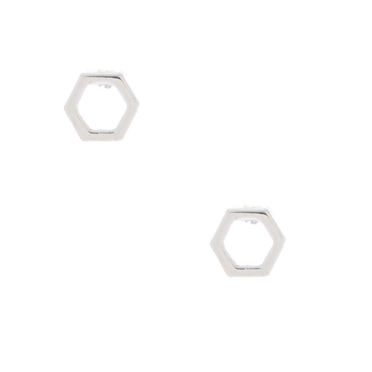 Sterling Silver Open Hexagon Stud Earrings,