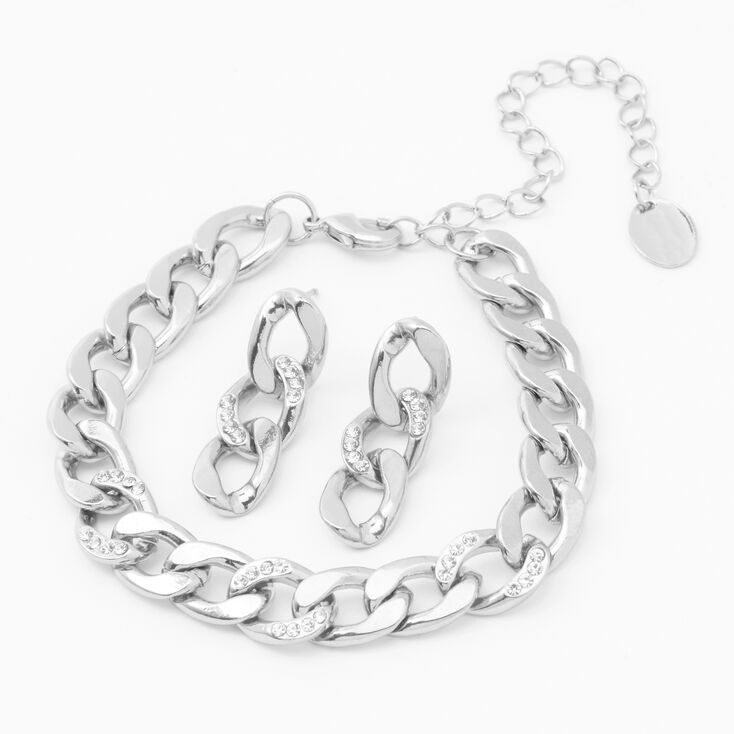Claire's Parure de bijoux maillons de chaîne couleur argentée - Lot de 2