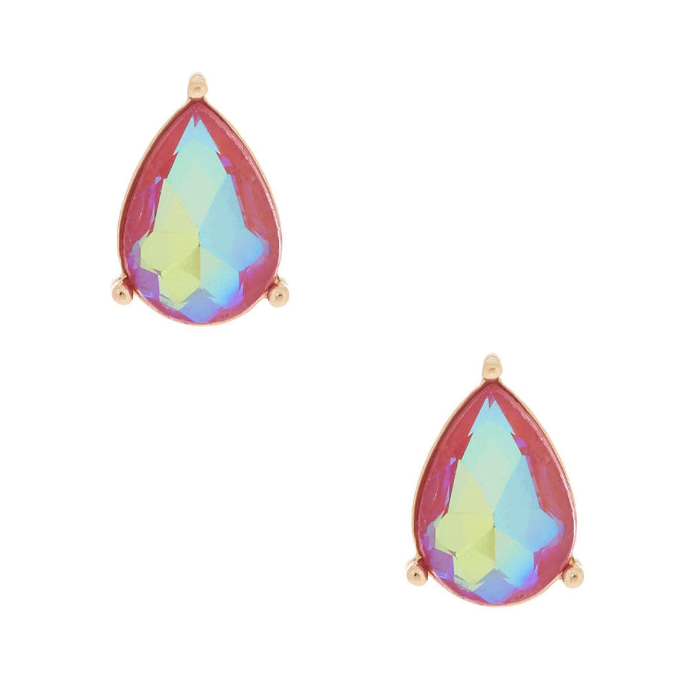 Clous d'oreilles goutte fuchsia irisée,