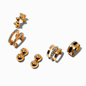 Gold-tone Ball &amp; Crystal Ear Cuff Earring Stackables Set - 5 Pack,