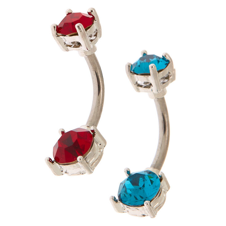 Claire's Lot de 2 anneaux de piercing nombril 14 g rouge cerise en zircon cubique d’imitation couleur argenté