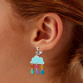 Rainbow Cloud 1&quot; Clip-On Drop Earrings ,