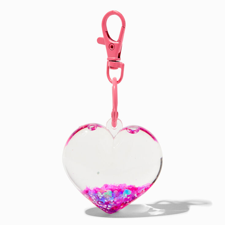 Pink Heart Water-Filled Glitter Keychain,