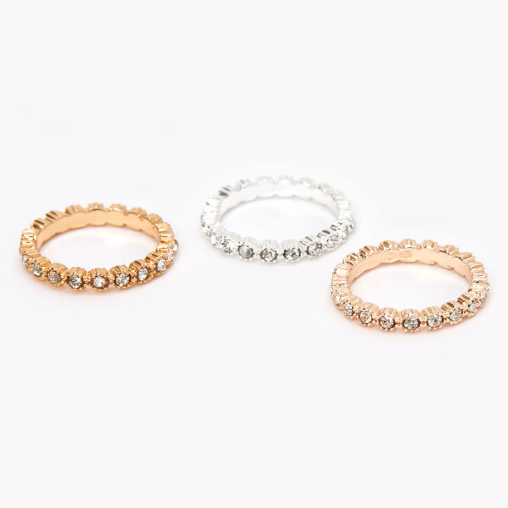 Mixed Metal Embellished Studded Midi Rings - 3 Pack | Claire's US