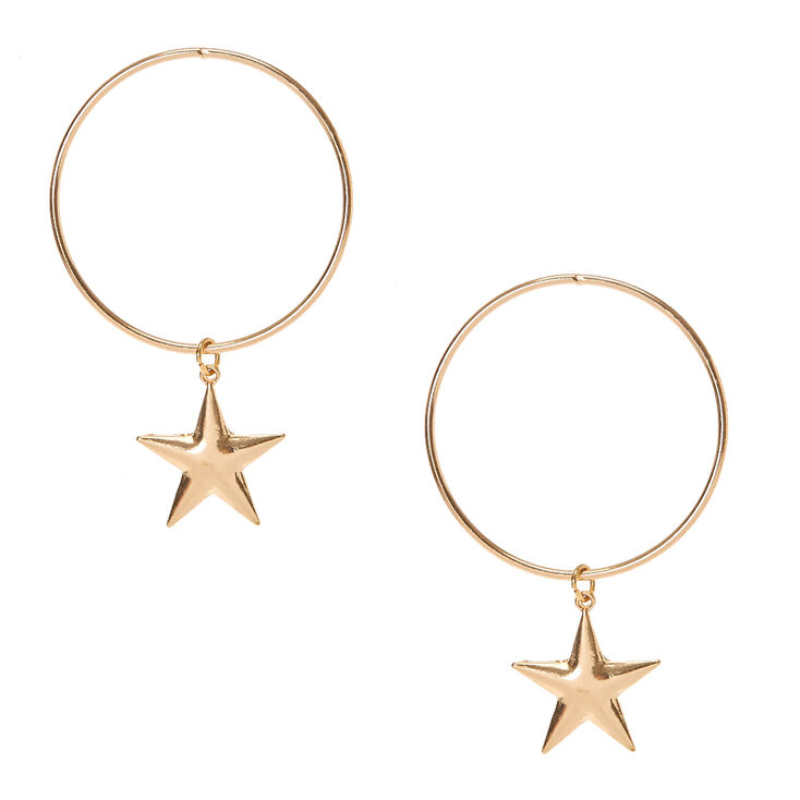 Gold Tone Circle Star Dangle Earrings Claire S Us