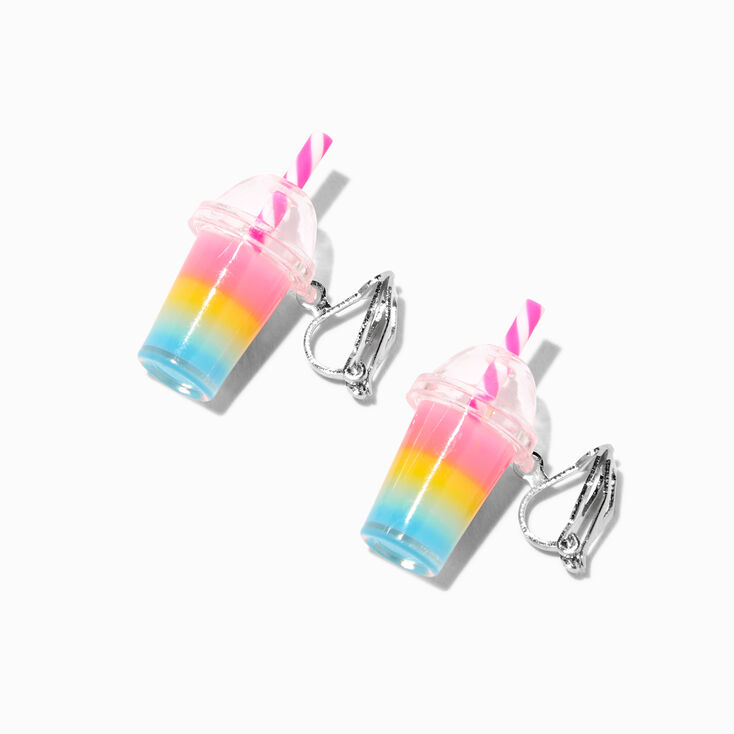 Rainbow 0.5&quot; Bubble Tea Clip-On Drop Earrings,