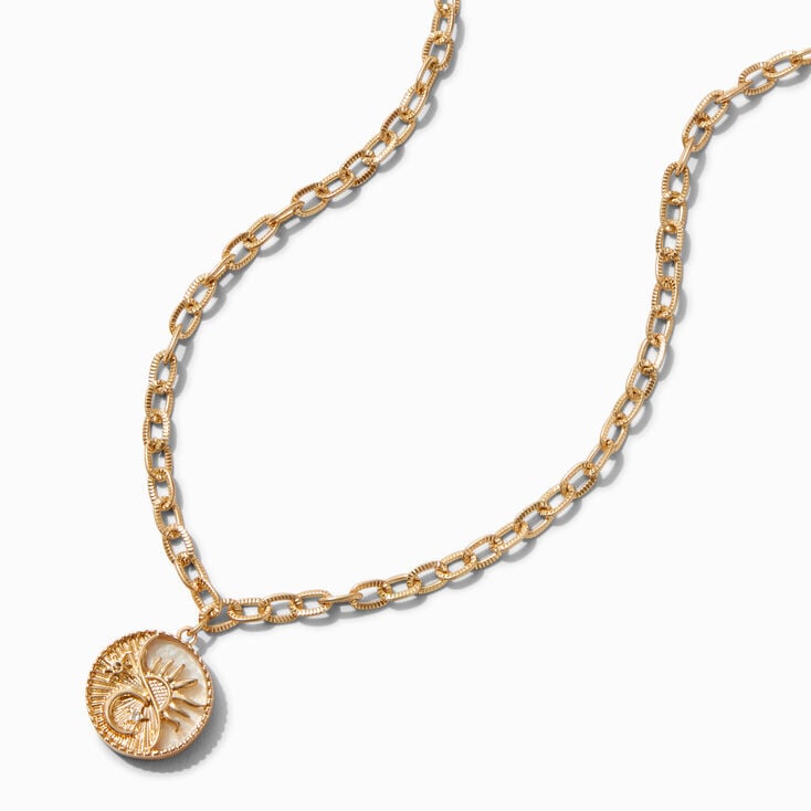 Gold-tone Chain Sun &amp; Moon Pendant Necklace,