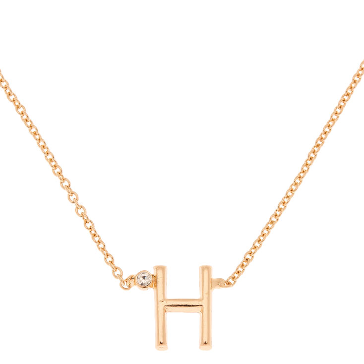 Gold Stone Initial Pendant Necklace - H,